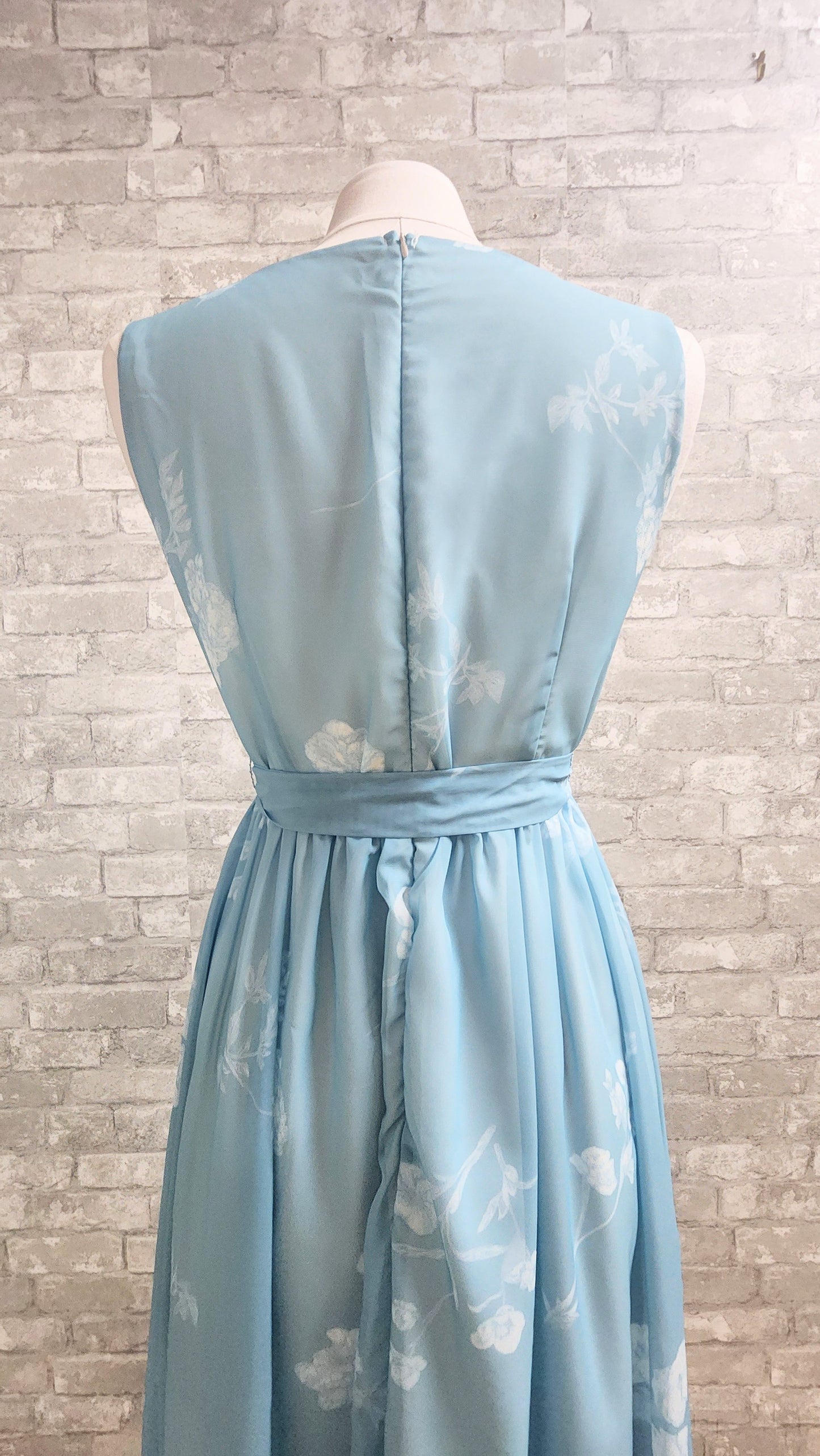 Vintage-Inspired Floral Wrap Dress in Dusty Blue