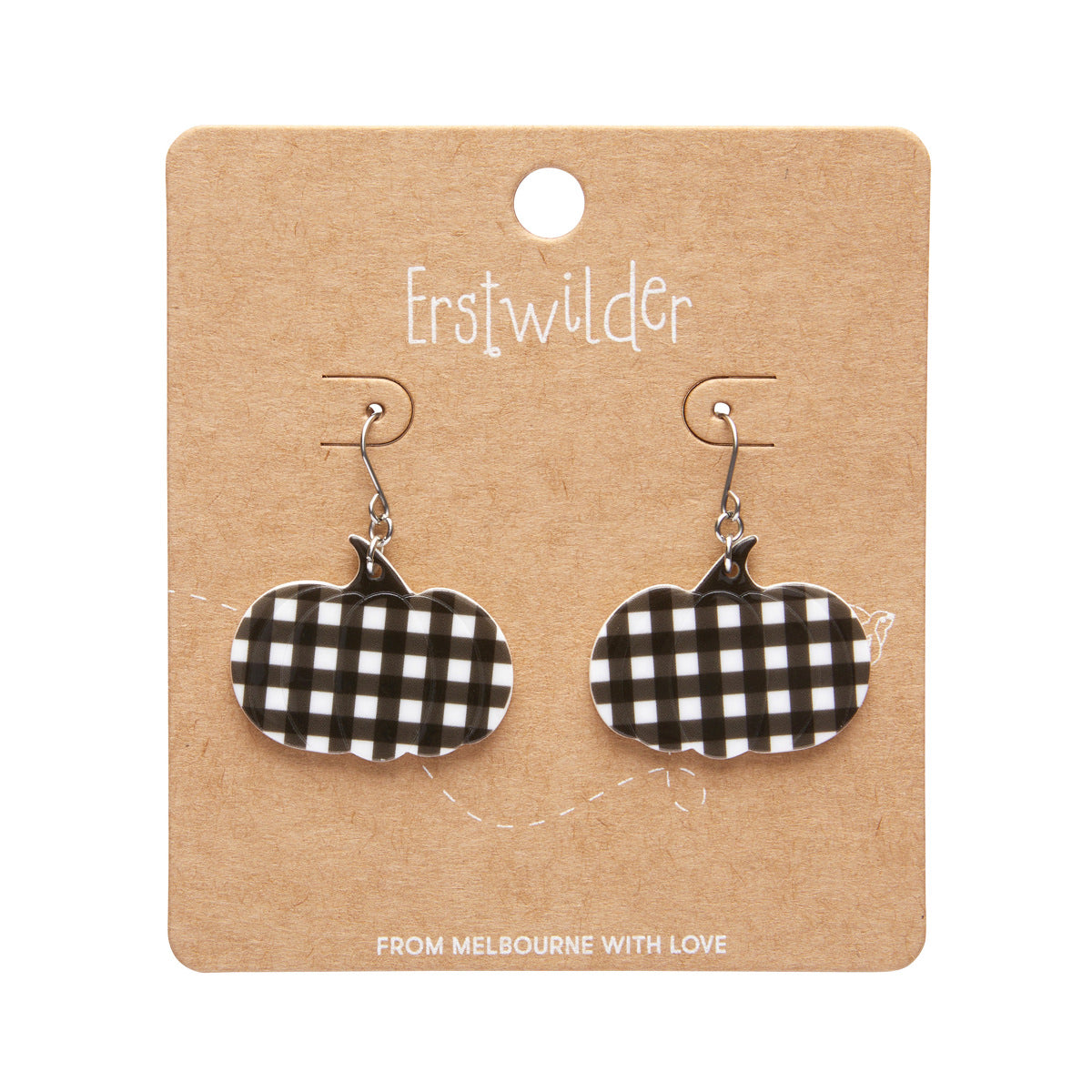 Pumpkin Gingham Drop Earrings in Black by Erstwilder