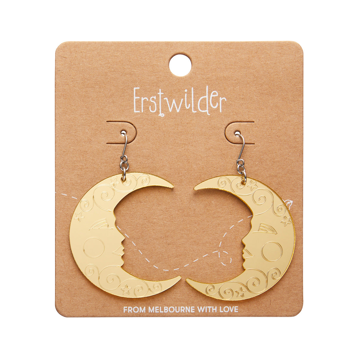 Moon Mirror Drop Earrings in Gold by Erstwilder