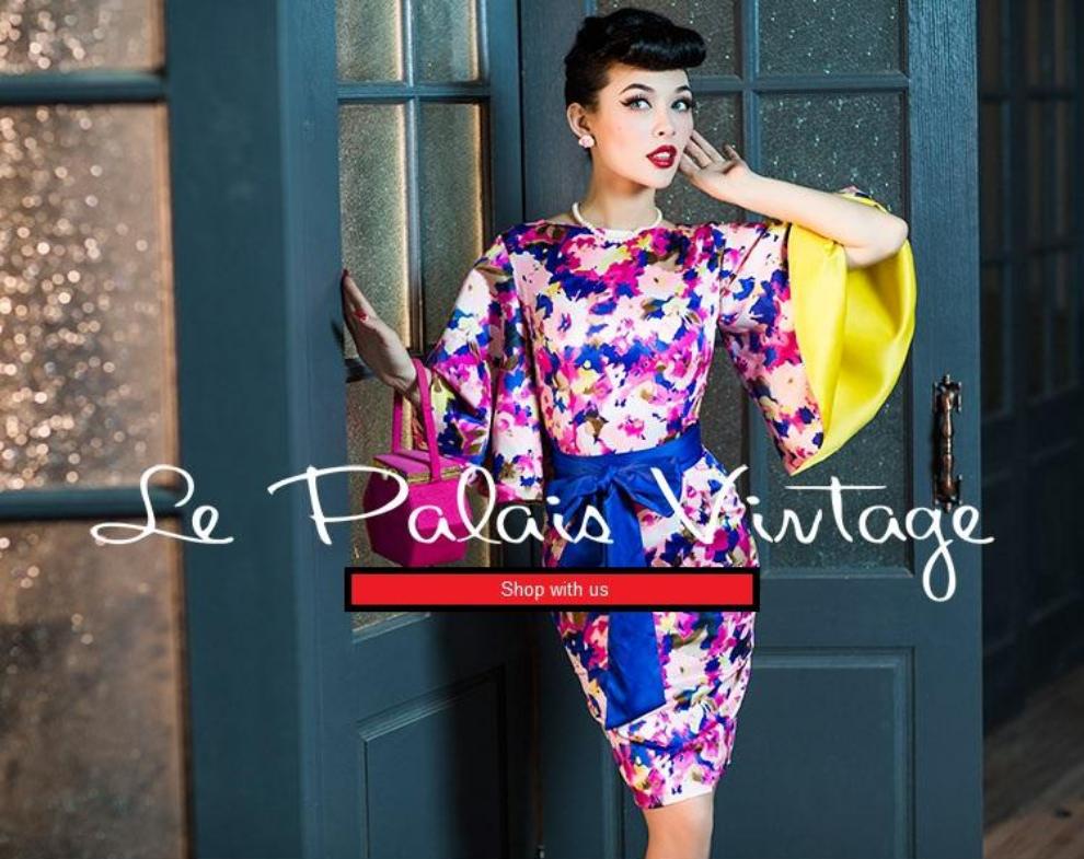 Floral Print Trumpet Sleeve Dress by Le Palais Vintage