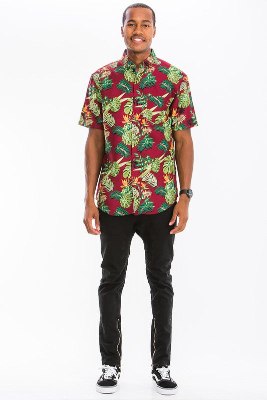 Burgundy Hawaiian Button Down Shirt