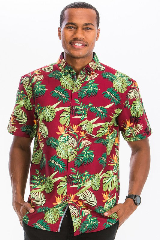 Burgundy Hawaiian Button Down Shirt