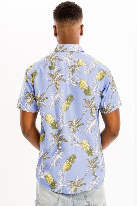 Light Blue Hawaiian Pineapple Print Shirt