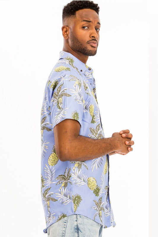Light Blue Hawaiian Pineapple Print Shirt