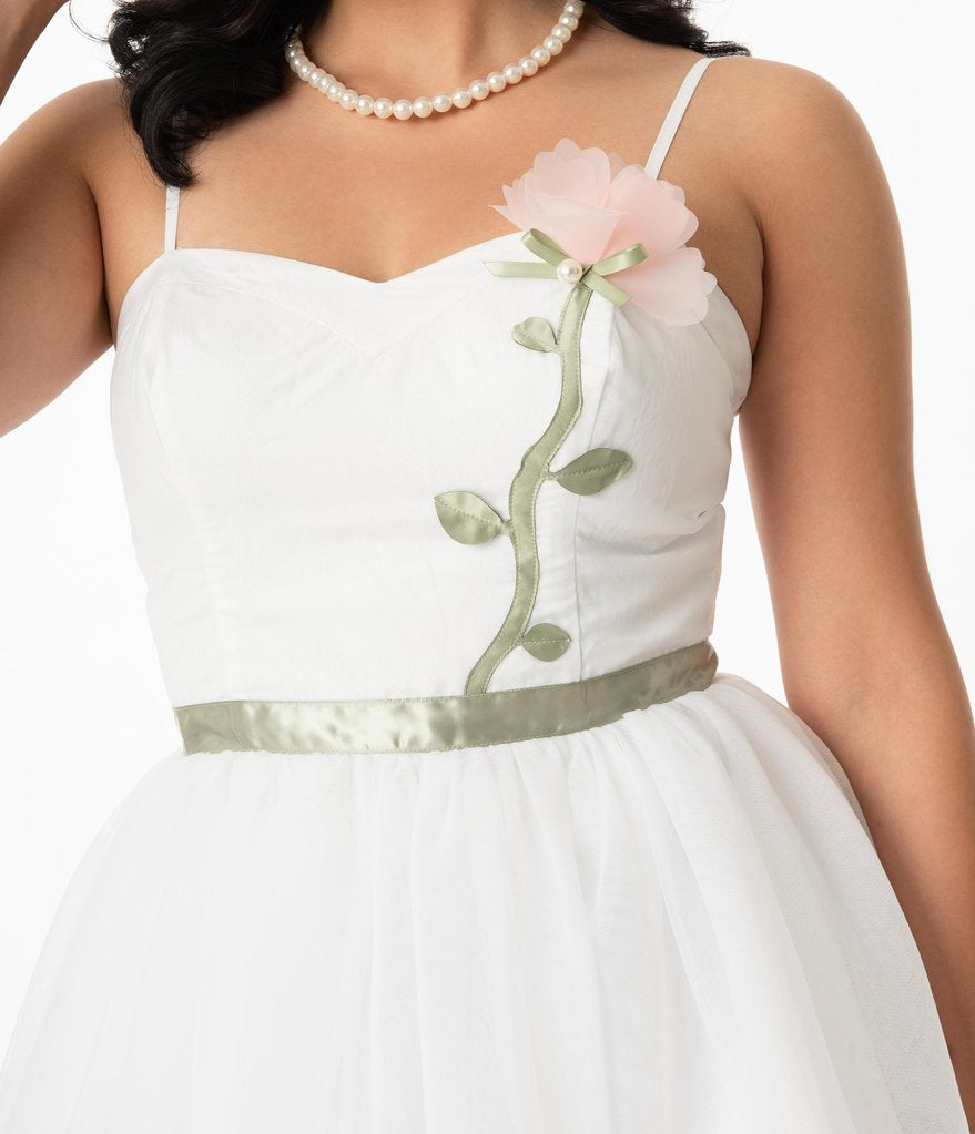 White and Pink Floral Bertie Swing Dress by Unique Vintage