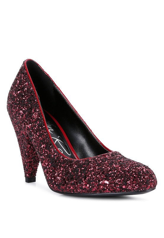 Sugar Plum Glitter Heel Pumps in Red