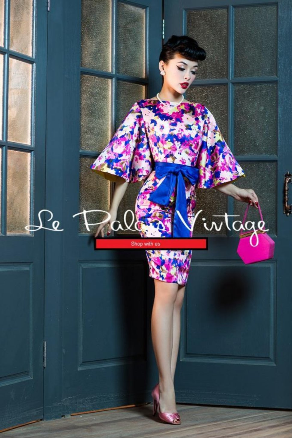 Floral Print Trumpet Sleeve Dress by Le Palais Vintage