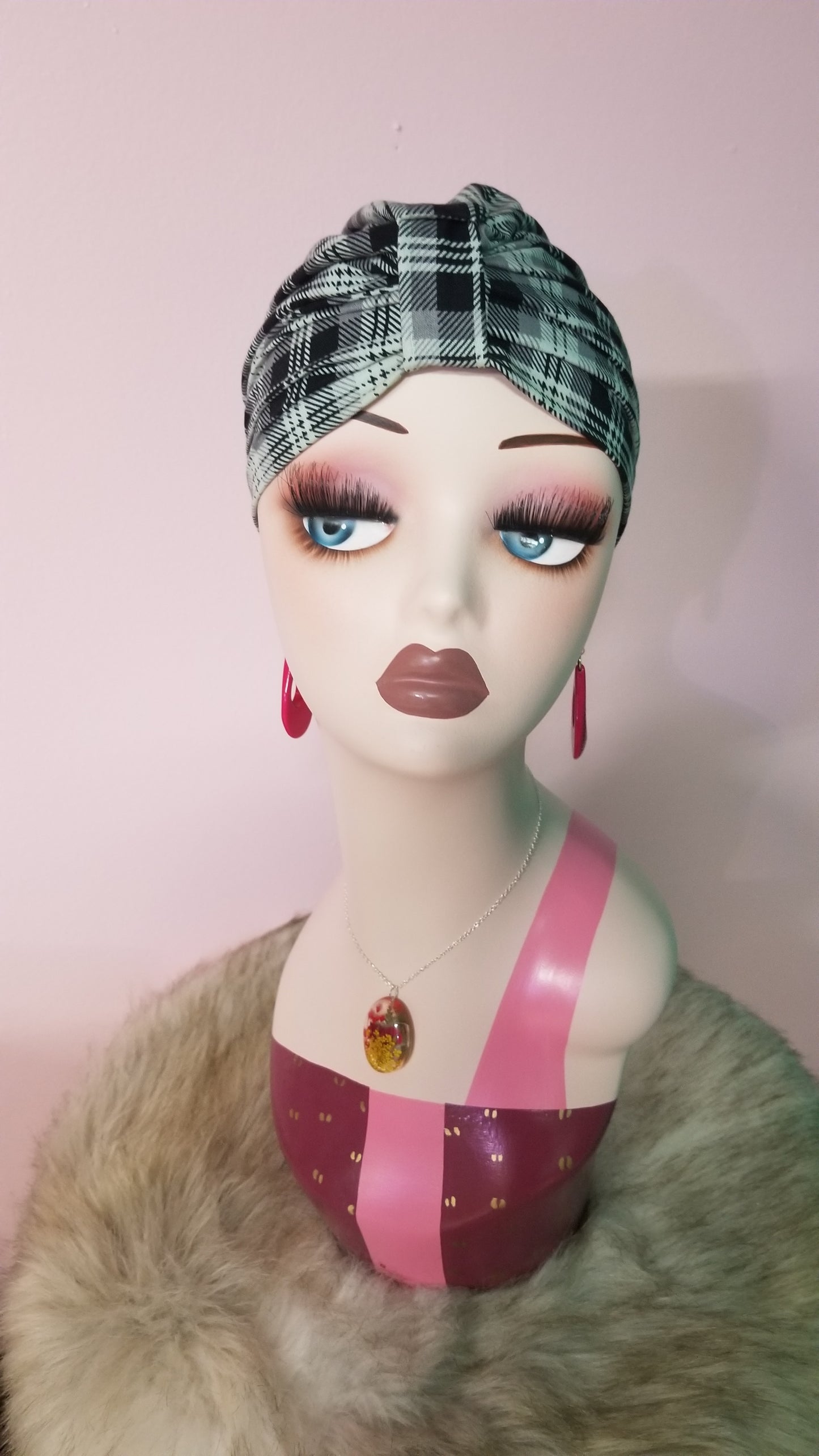 Black and White Plaid Turban by PMdesigns by Pamela Marie