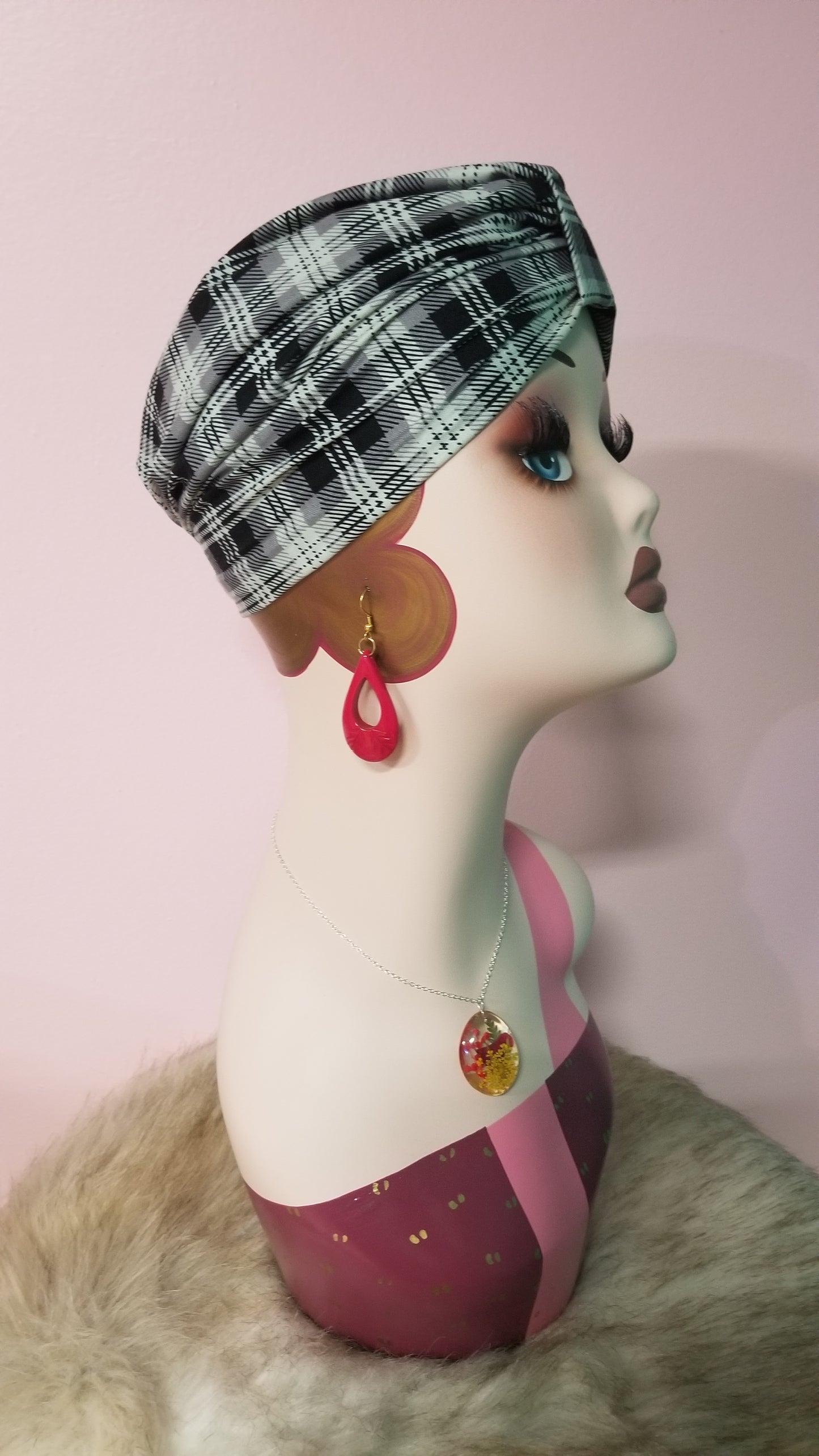 Black and White Plaid Turban by PMdesigns by Pamela Marie