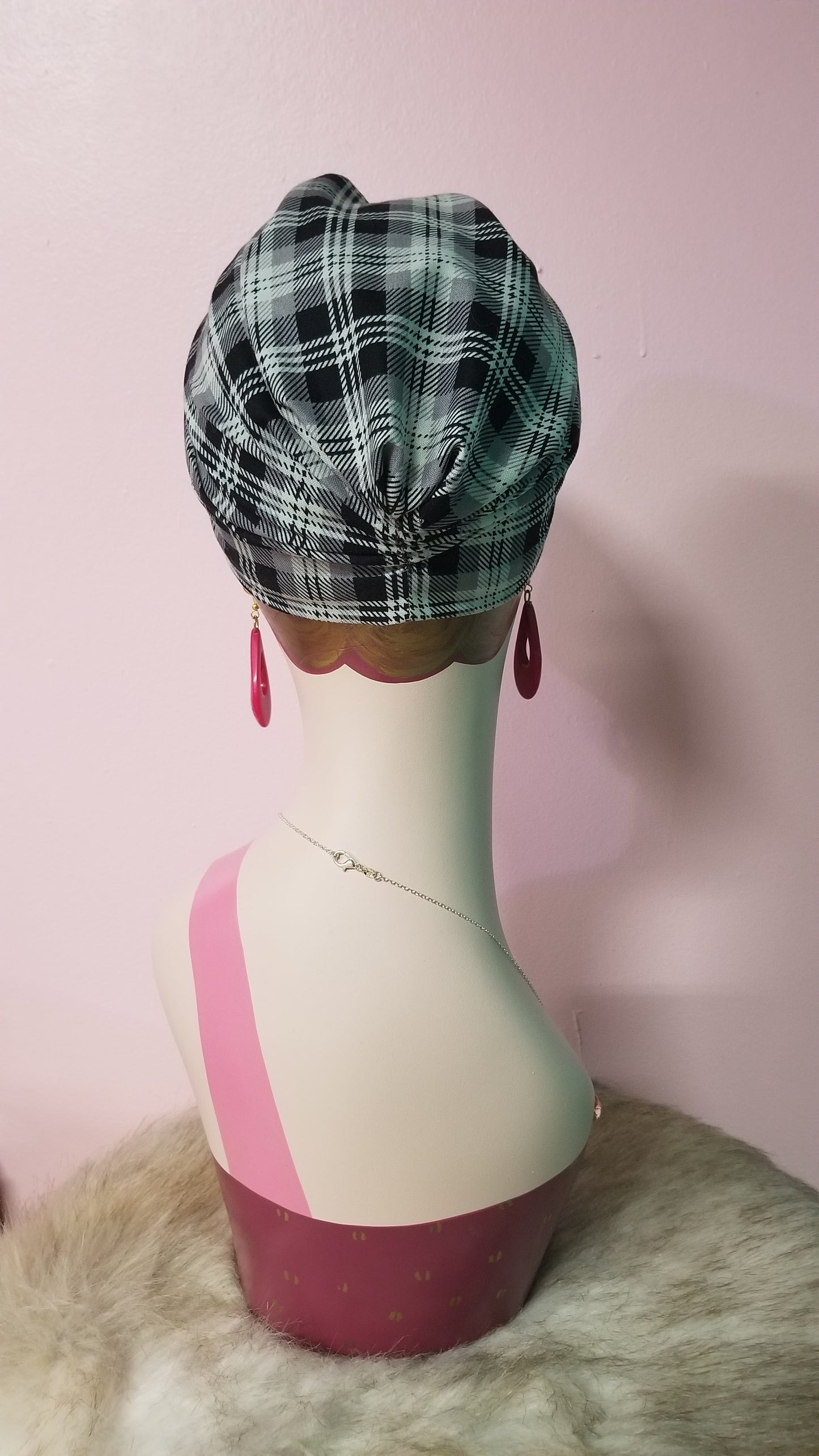 Black and White Plaid Turban by PMdesigns by Pamela Marie