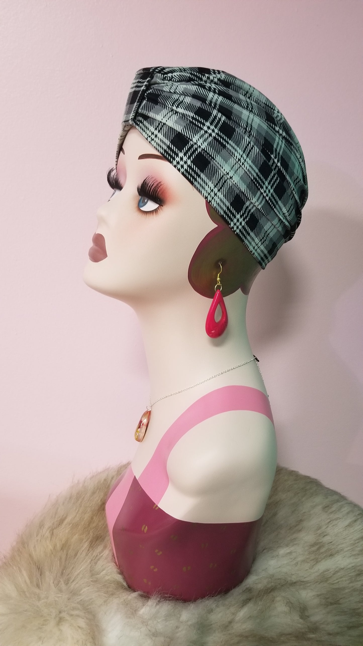 Black and White Plaid Turban by PMdesigns by Pamela Marie