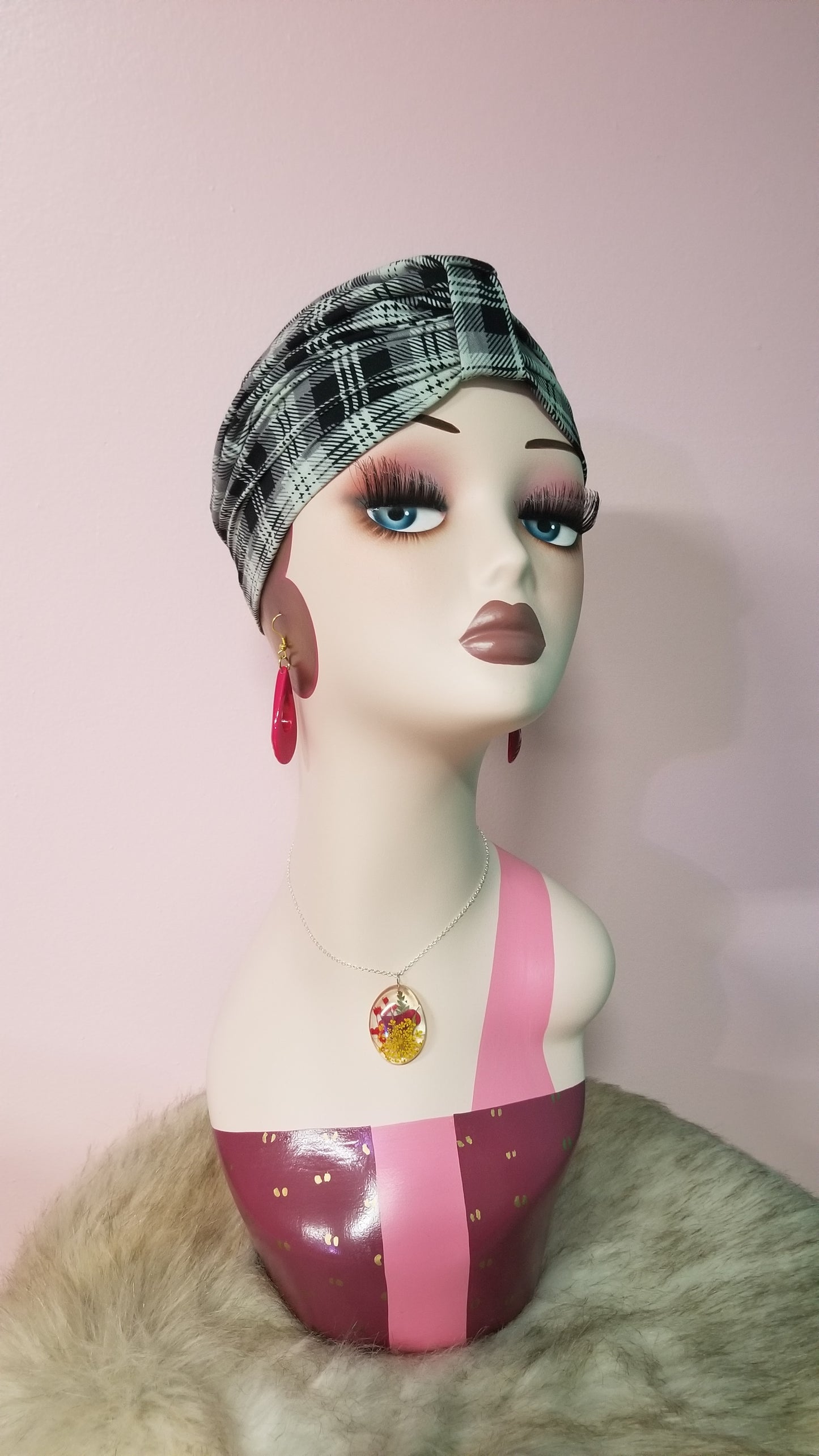 Black and White Plaid Turban by PMdesigns by Pamela Marie