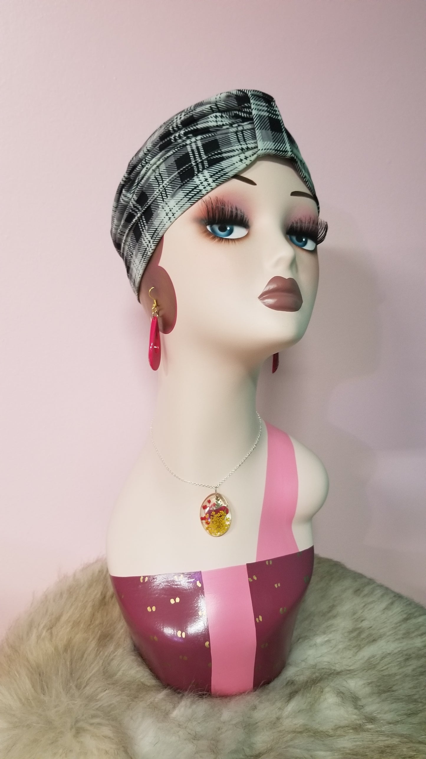 Black and White Plaid Turban by PMdesigns by Pamela Marie