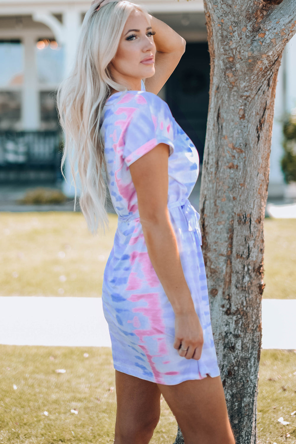 Women Tie-Dye Belted TShirt Dress