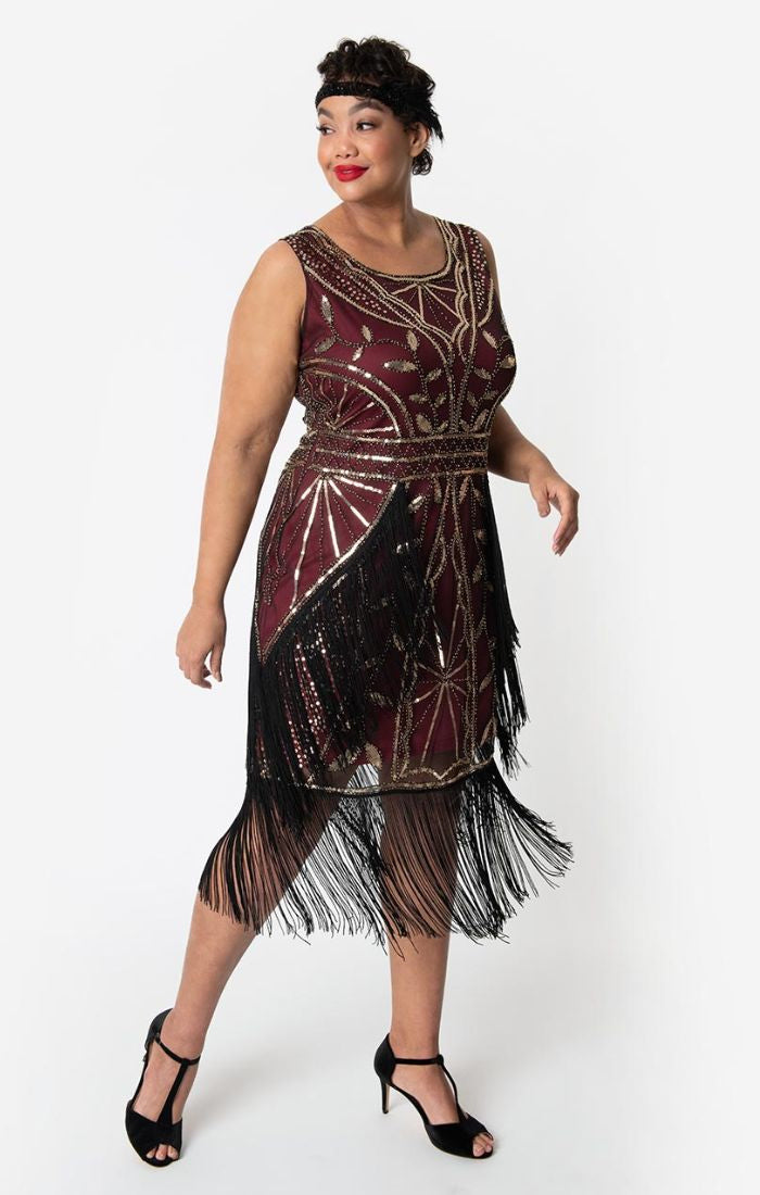 Ambroise Flapper Burgundy Dress by Unique Vintage Great Gatsby