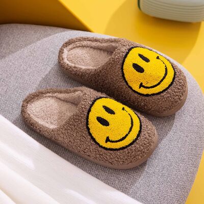 Melody Smiley Face Slippers in Khaki