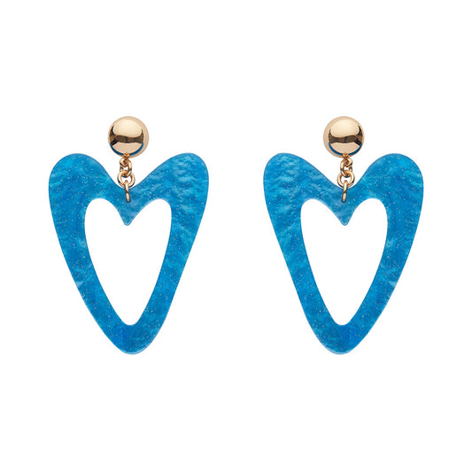Statement Textured Resin Heart Drop Earrings in Aqua by Erstwilder