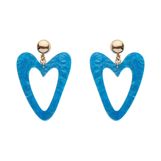 Statement Textured Resin Heart Drop Earrings in Aqua by Erstwilder