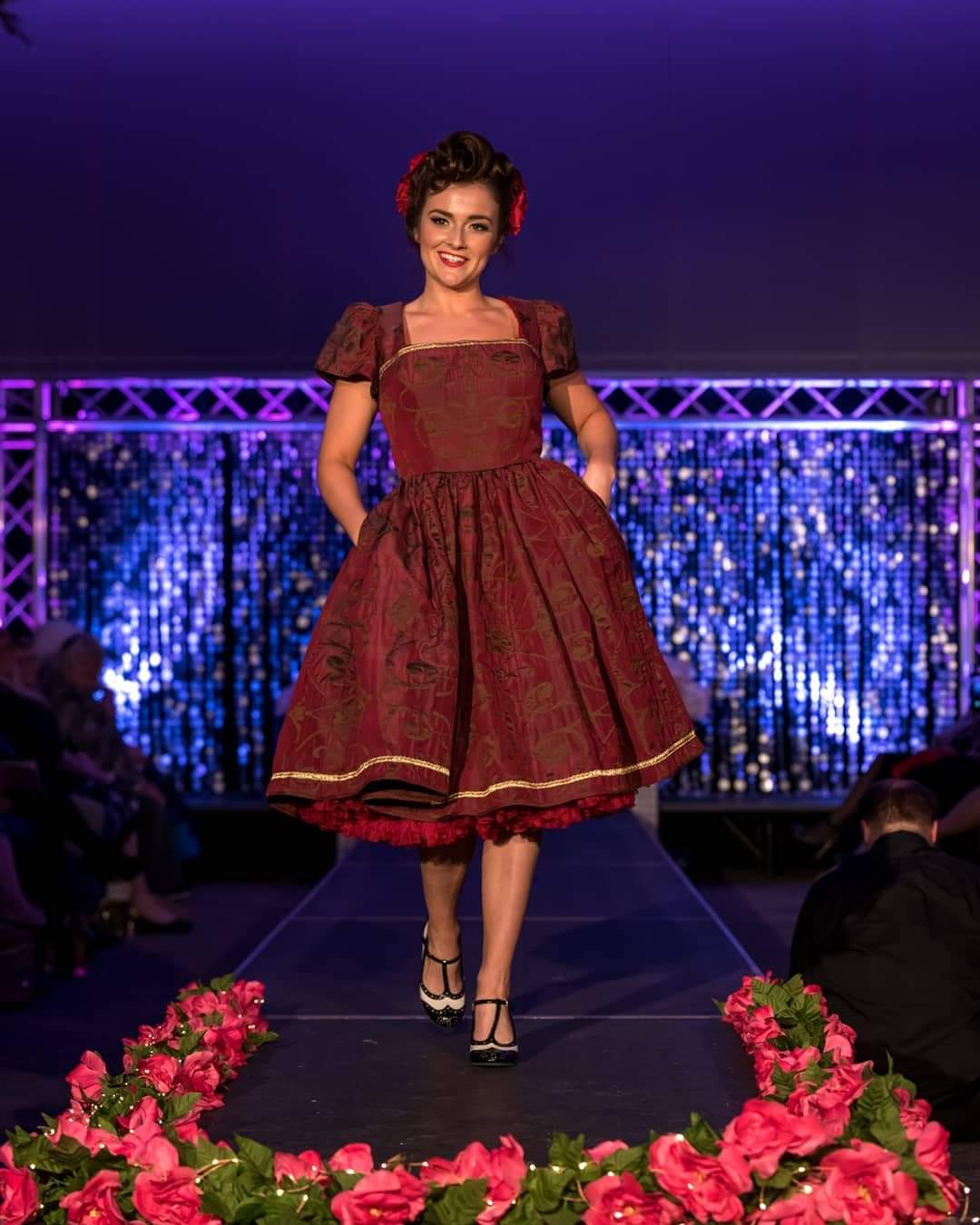 This rich in burgundy color is designed as a one-of-a-kind dress made personally by Hollyville shop owner, Pamela Marie.
