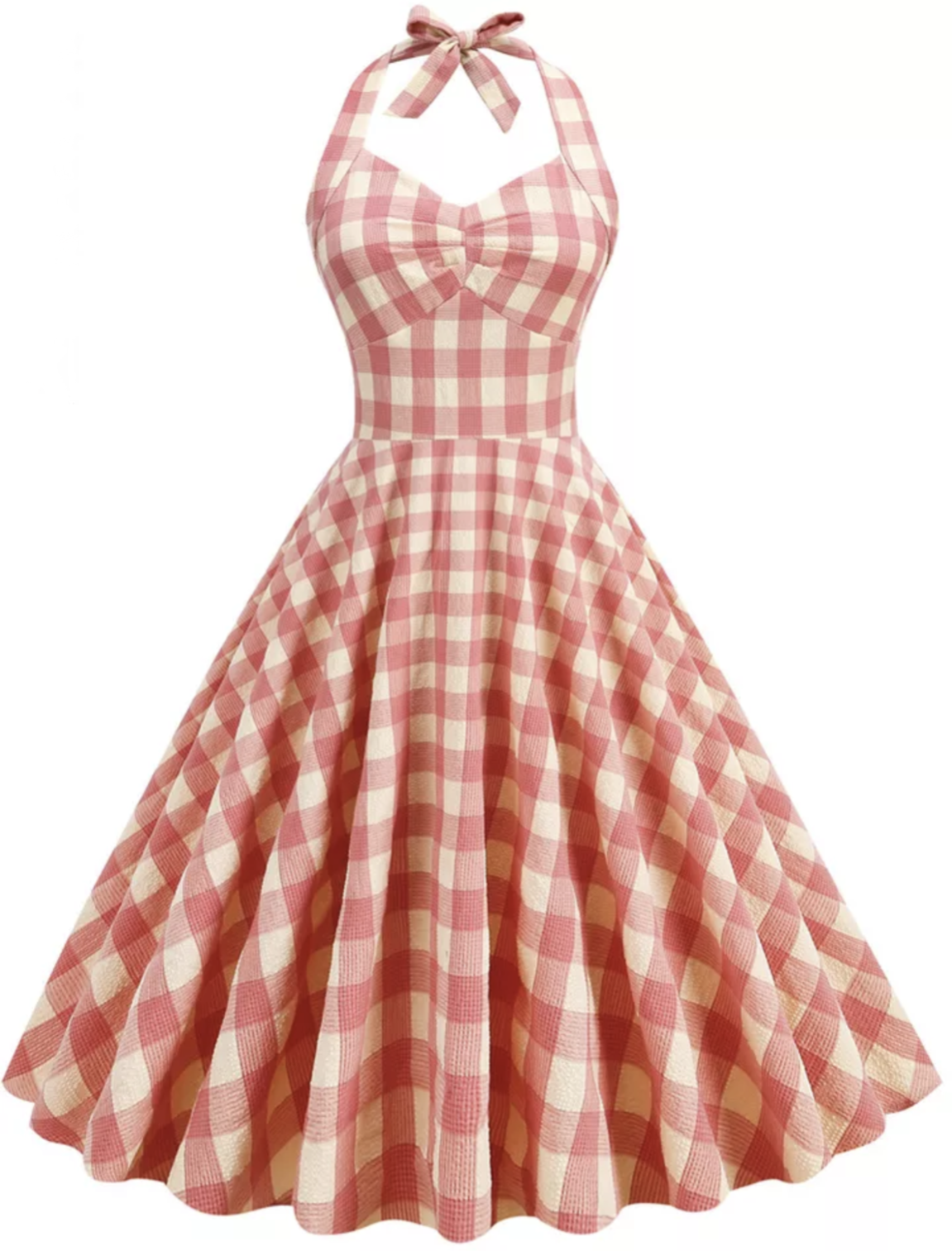 Soft Pink Gingham Vintage Inspired Halter Pinup Dress