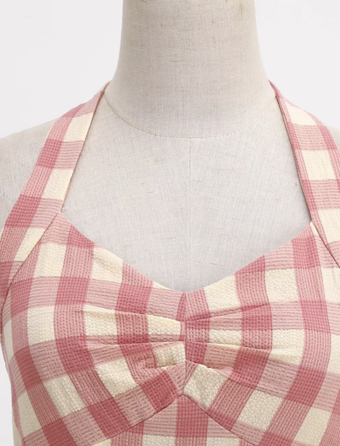 Soft Pink Gingham Vintage Inspired Halter Pinup Dress