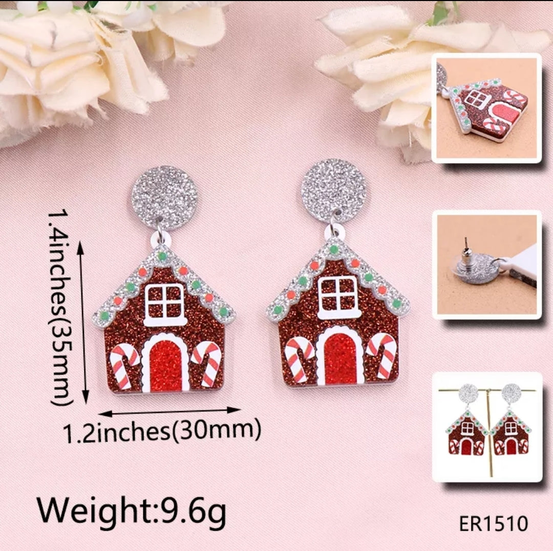 Gingerbread House Glitter Drop Earrings