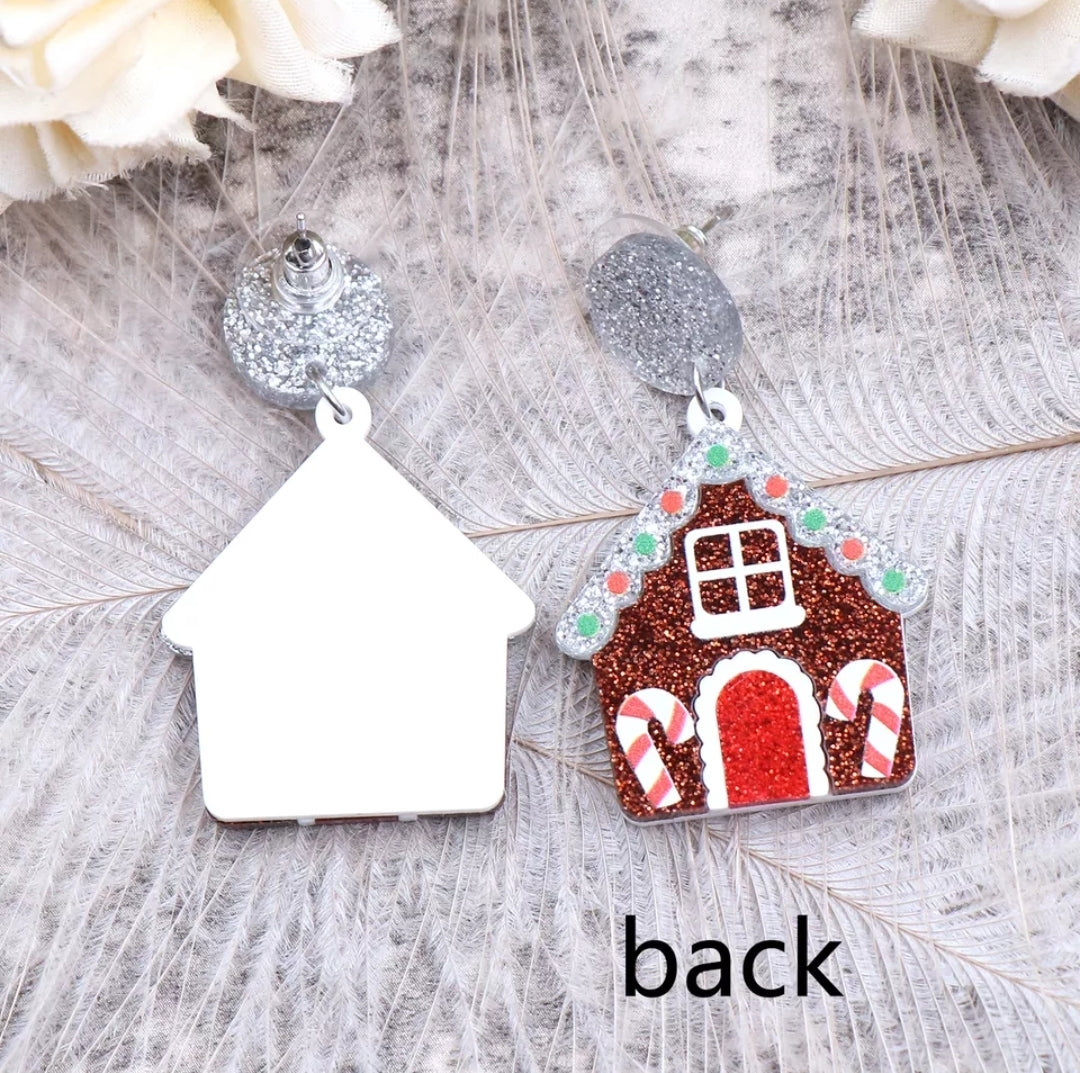 Gingerbread House Glitter Drop Earrings