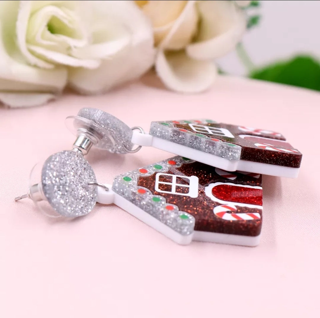 Gingerbread House Glitter Drop Earrings