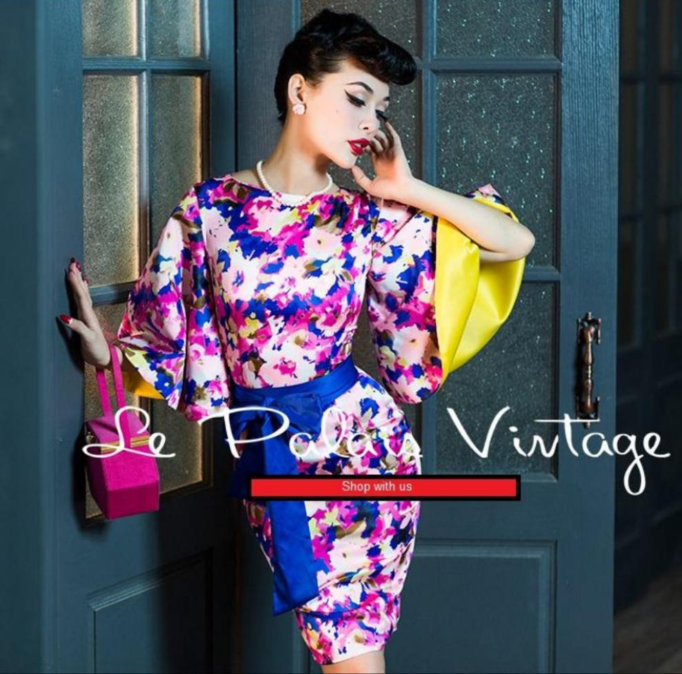 Floral Print Trumpet Sleeve Dress by Le Palais Vintage