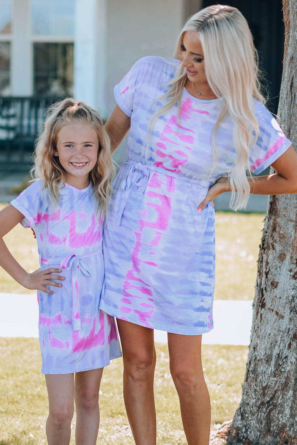 Women Tie-Dye Belted TShirt Dress