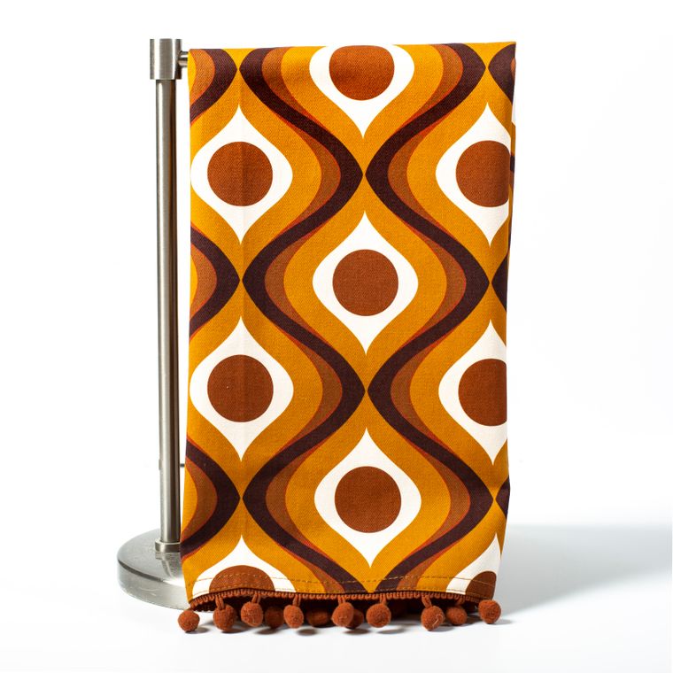 Mid Century Modern Amber Circle in Waves Tea Towel