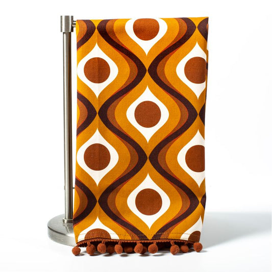 Mid Century Modern Amber Circle in Waves Tea Towel
