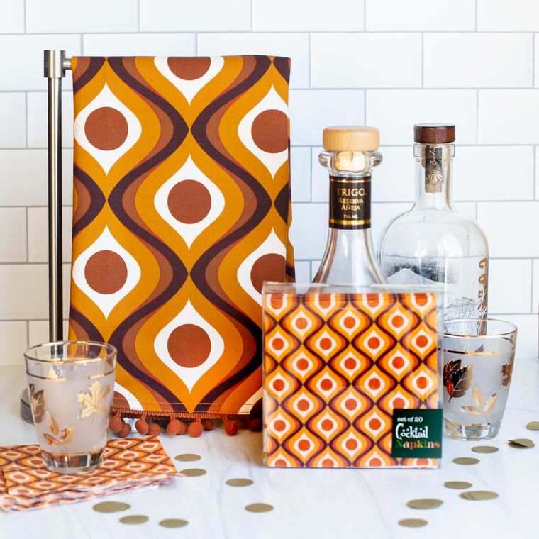 Mid Century Modern Amber Circle in Waves Tea Towel