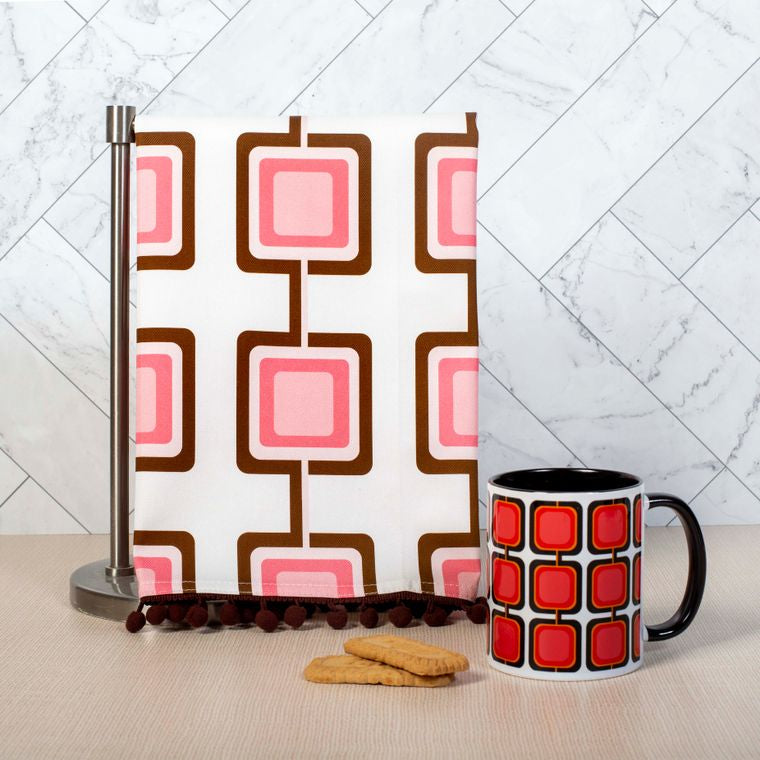 Mid Century Modern Retro Squares Tea Towel