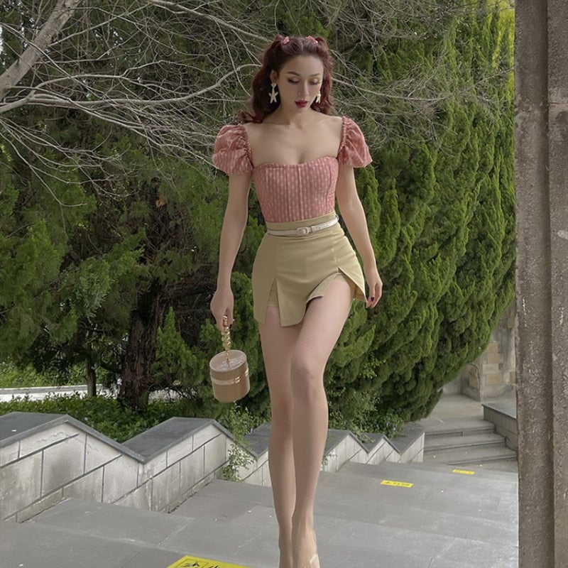 Sweet Puff Sleeve Crop Top by Le Palais Vintage