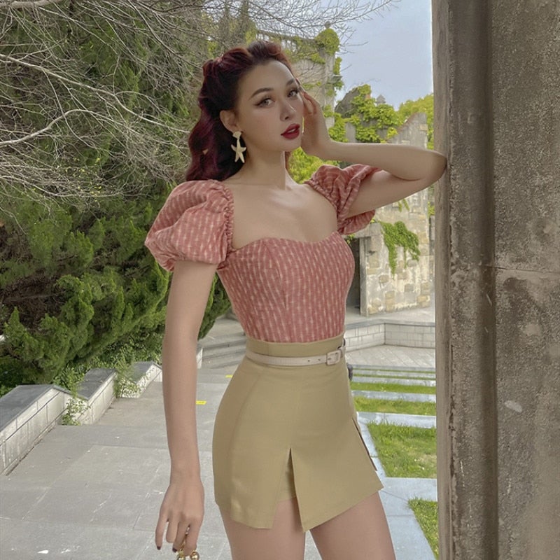 Sweet Puff Sleeve Crop Top by Le Palais Vintage