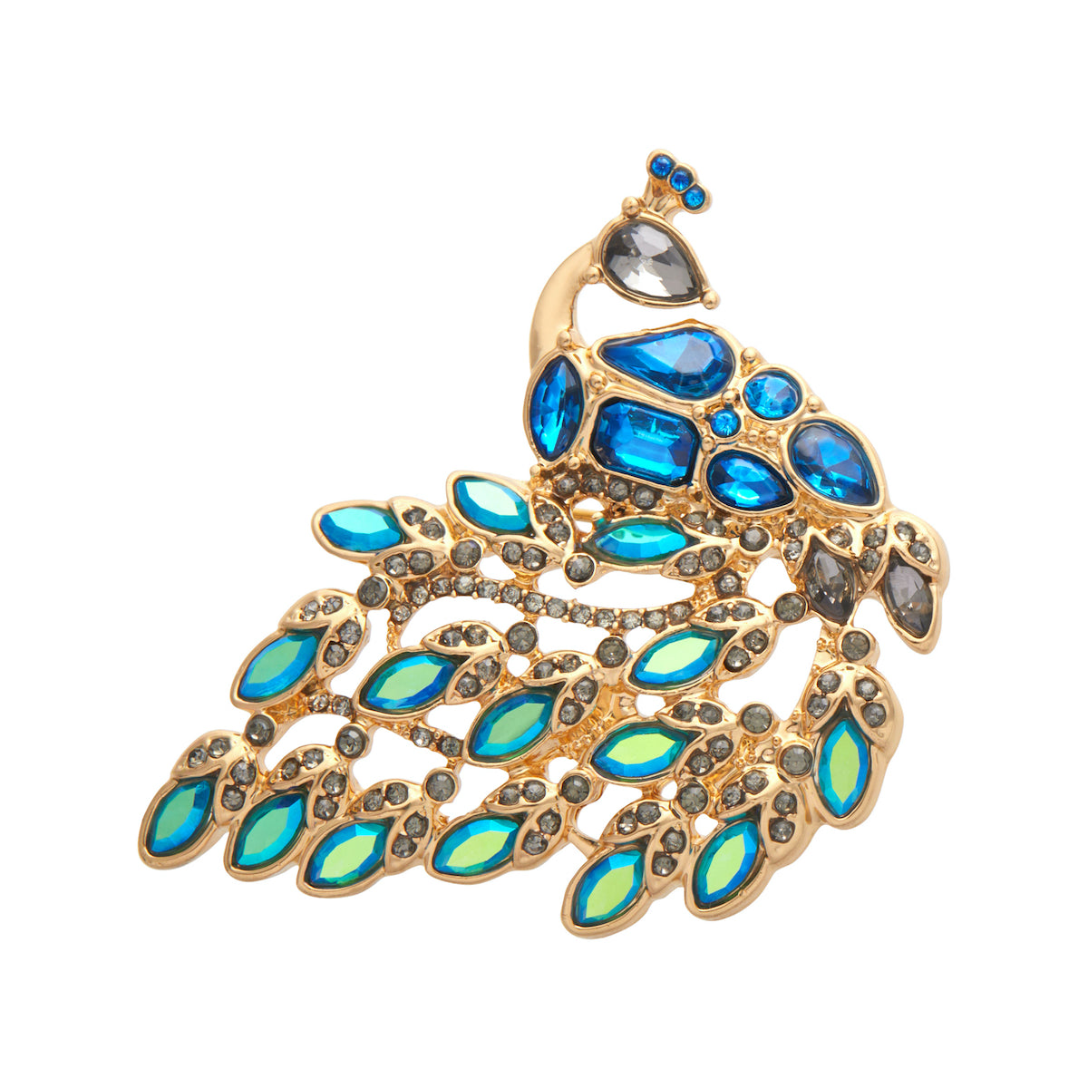 Le Peacock Royal Stone Set Crystal Heirloom Brooch by Erstwilder