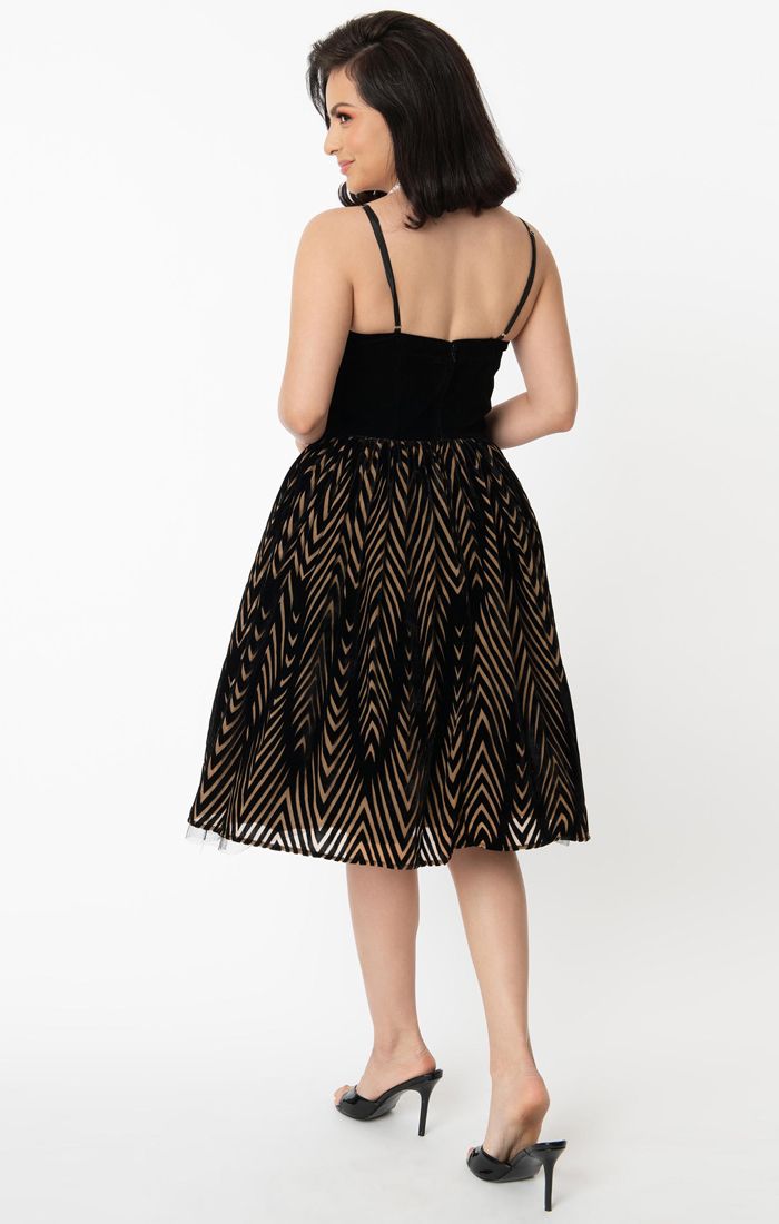 Bertie Black Chevron Swing Dress by Unique Vintage
