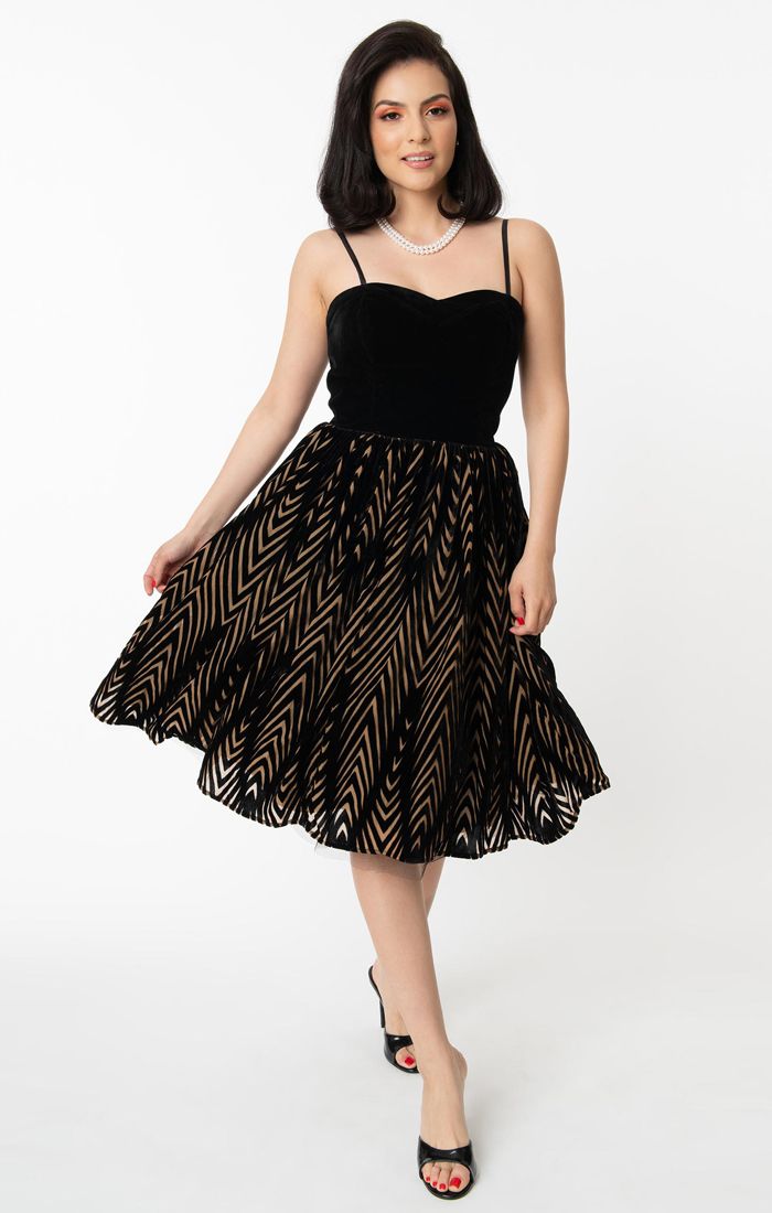 Bertie Black Chevron Swing Dress by Unique Vintage