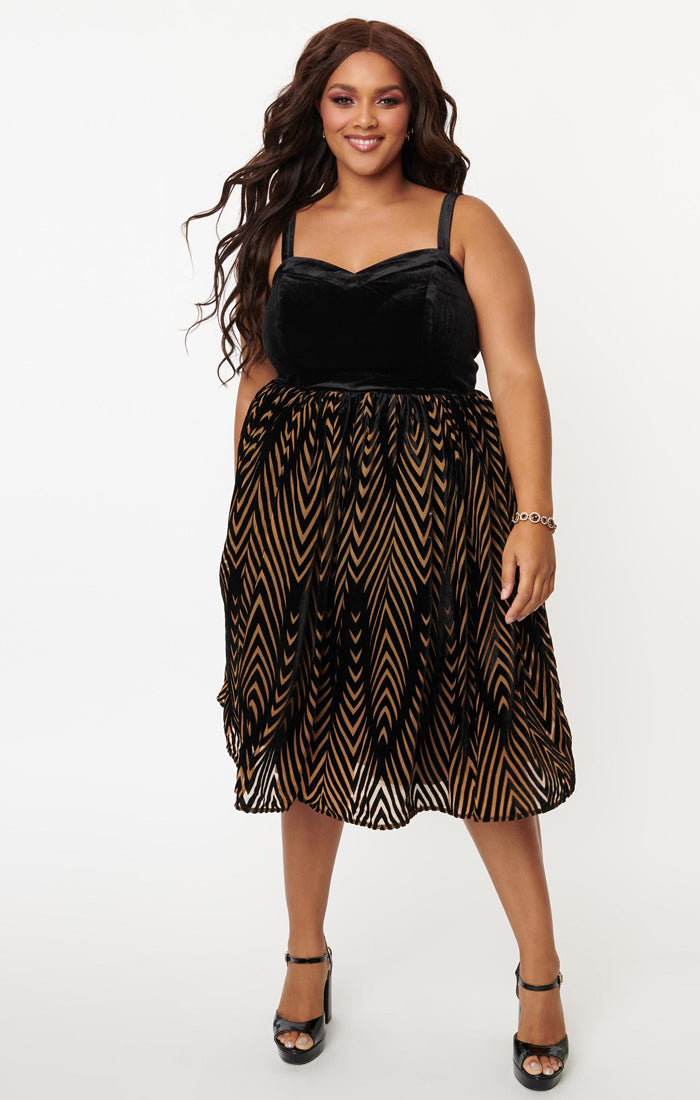 Bertie Black Chevron Swing Dress by Unique Vintage