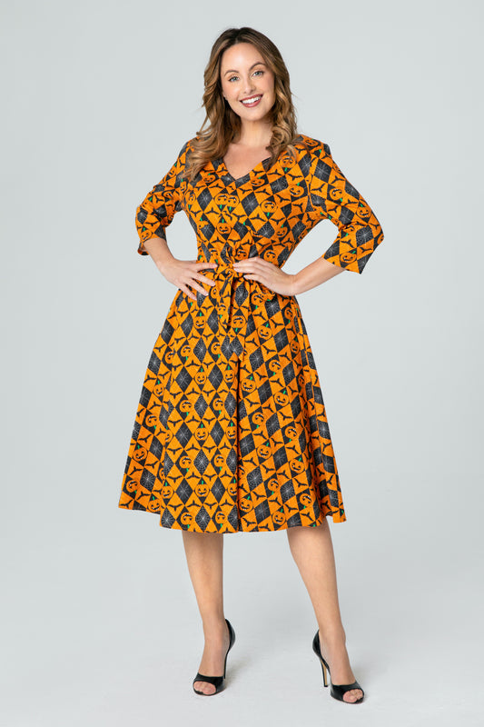 Halloween Pumpkin Swing Dress with Pockets by Miss Lulo