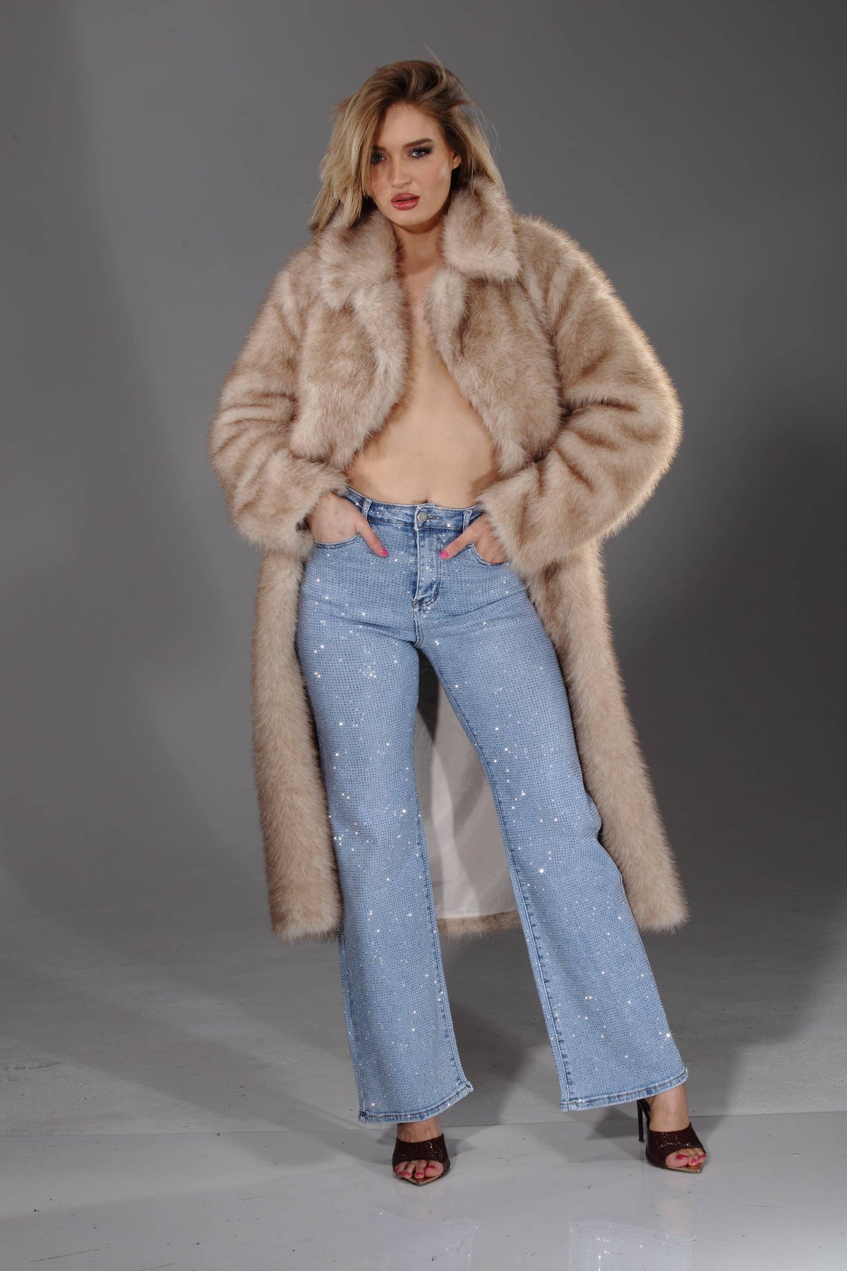 Nina Rossi Jeans - NR3611 light blue full stone embellished 5 pockets jeans : S