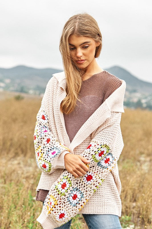 Crochet floral knit bohemian cardigan