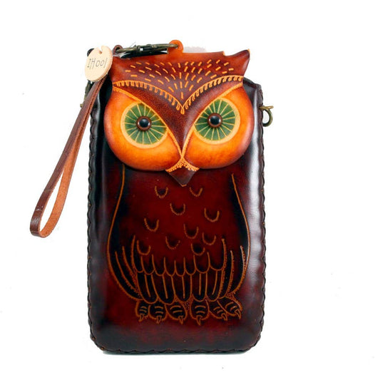 Sunflower Handmade leather inc - Owl Handmade Leather Cell Phone Case: Red