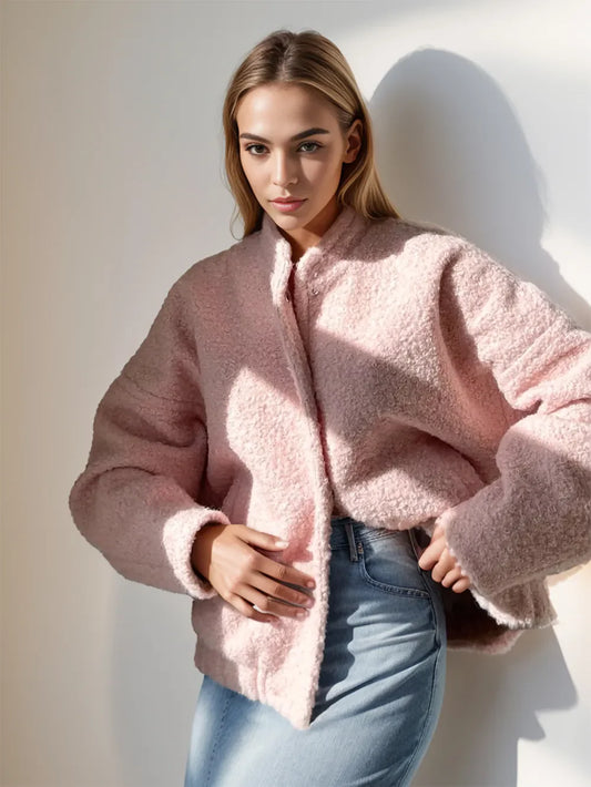 Mock Neck plush pink shacket