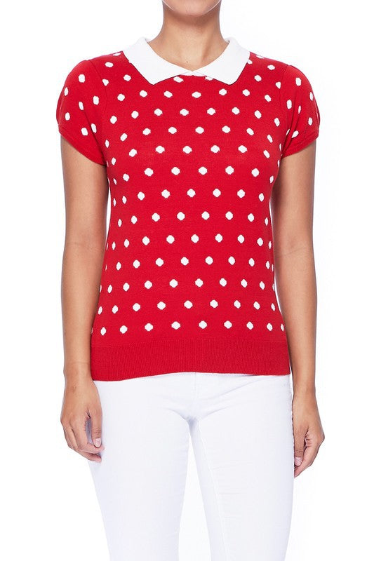 Puffed Cap Sleeve Polka Dot Jacquard Retro Vintage Inspired  Sweater by MAK