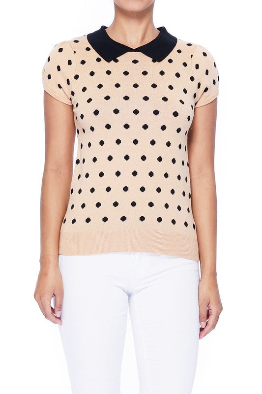 Puffed Cap Sleeve Polka Dot Jacquard Retro Vintage Inspired  Sweater by MAK