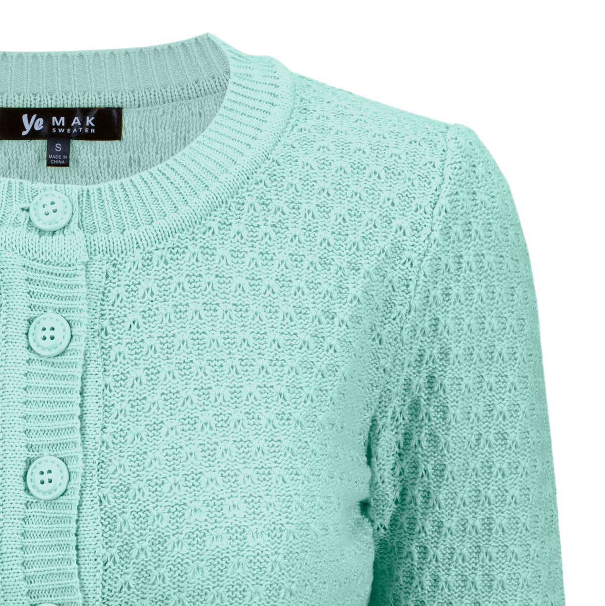Mak - 3/4 Sleeve Crewneck Knit Cropped Cardigan Sweater MK3514: OATMEAL / S
