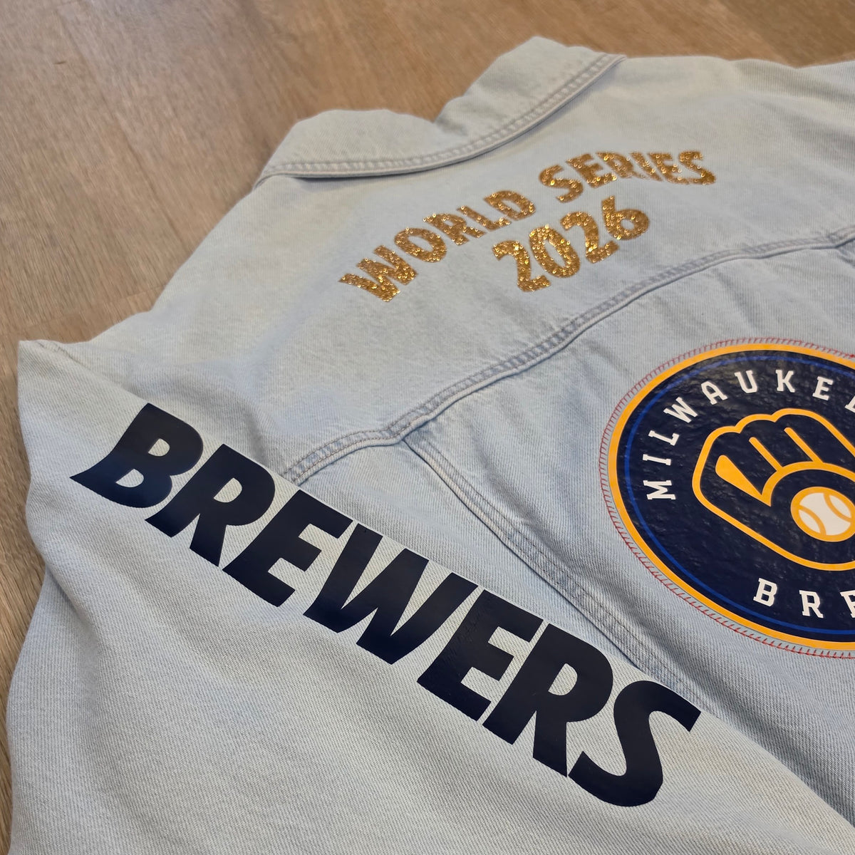 Custom One-of-kind Milwaukee Brewers "World Series 2026" Denim Jacket by Hollyville