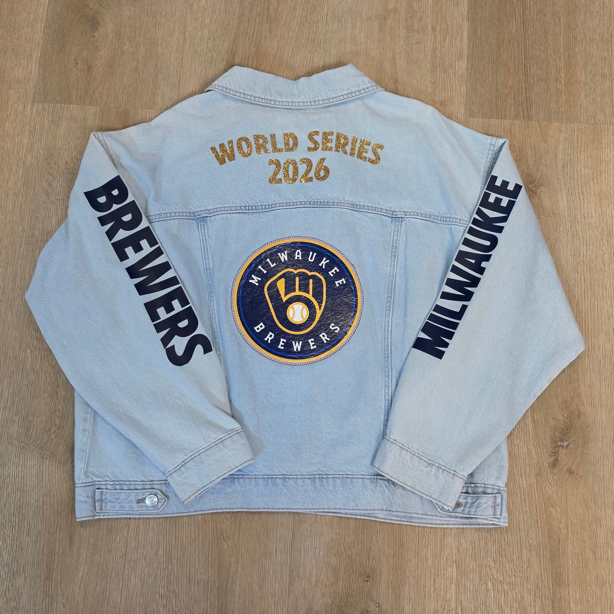Custom One-of-kind Milwaukee Brewers "World Series 2026" Denim Jacket by Hollyville
